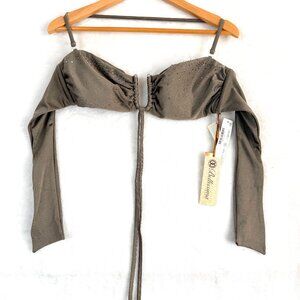 NEW BELLISSIMA Swimwear U Ring Bandeau Swarovski Rhinestones Bikini Top M Khaki